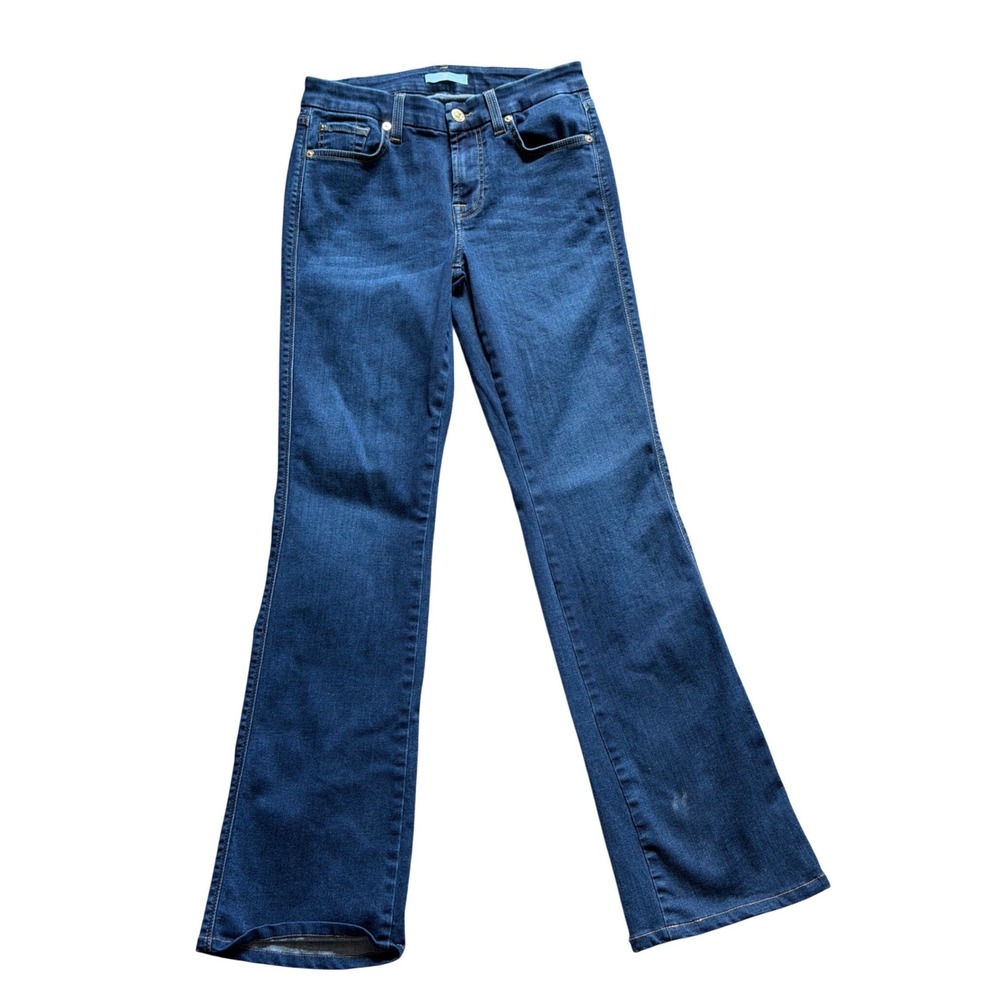 7 For All Mankind Flare Jeans Women 27 Dark Blue Mid Rise Signature Squiggle - Picture 4 of 6